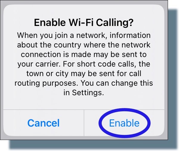 Tap 'Enable' in pop-up window on iPhone.