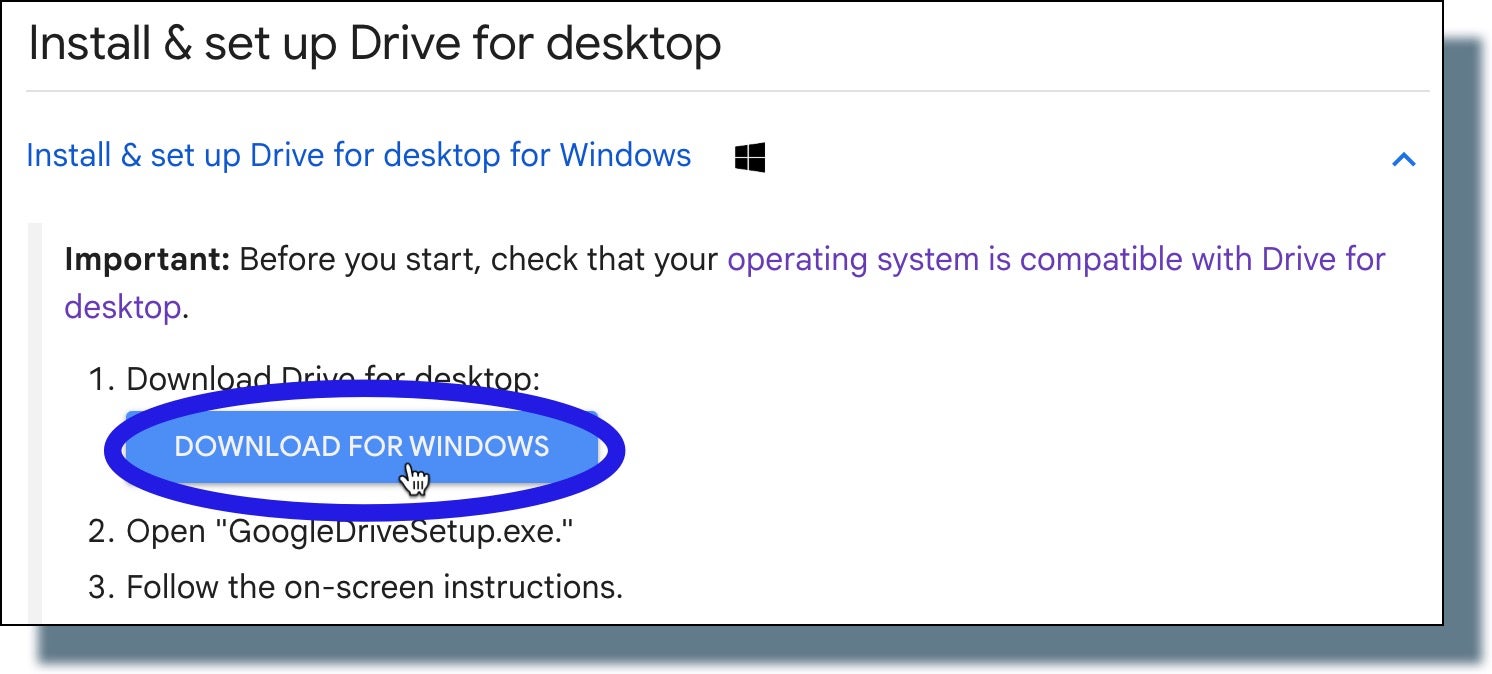 Selecting the option 'Download for Windows'.