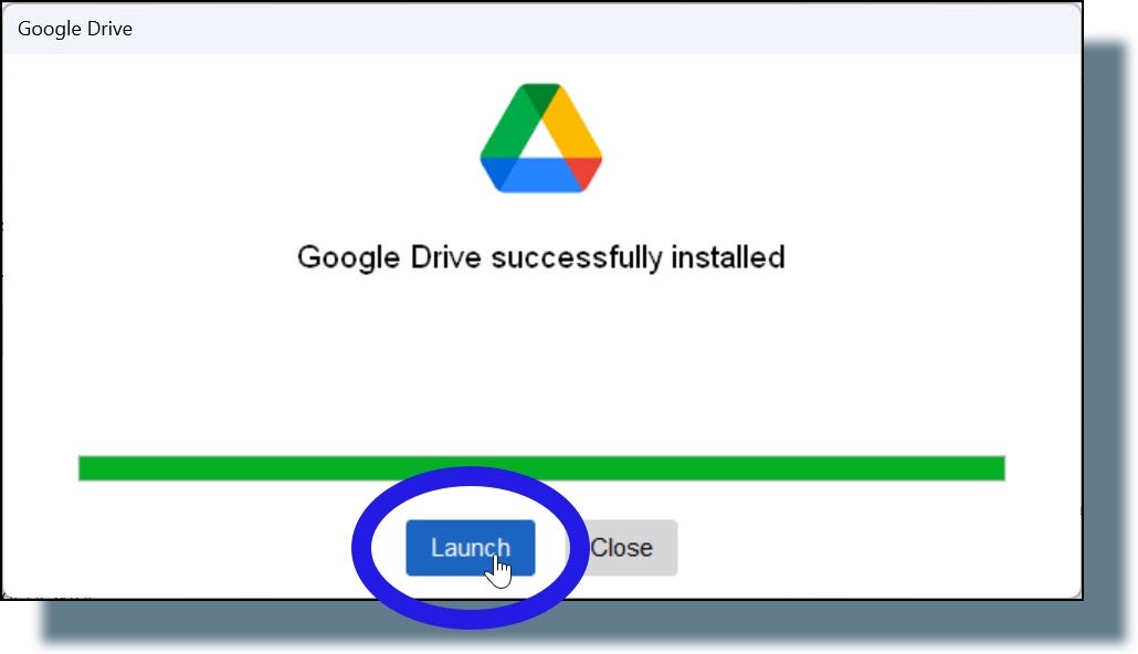 Clicking 'Launch' to open Google Drive.