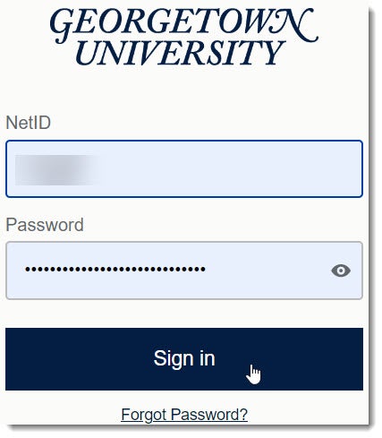 This is the screen where you login with your NetID and password. Click on Sign in.