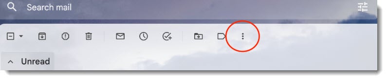 Steps for creating an email filter include clicking on the 3 dots in the upper-right corner.