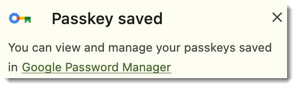 Confirmation from Duo that your passkey was saved